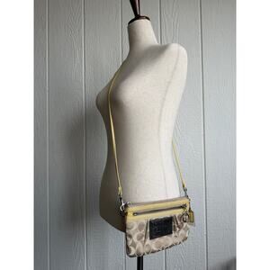 Coach Poppy Yellow Leather and Khaki Jacquard Y2K Signature Mini Cossbody